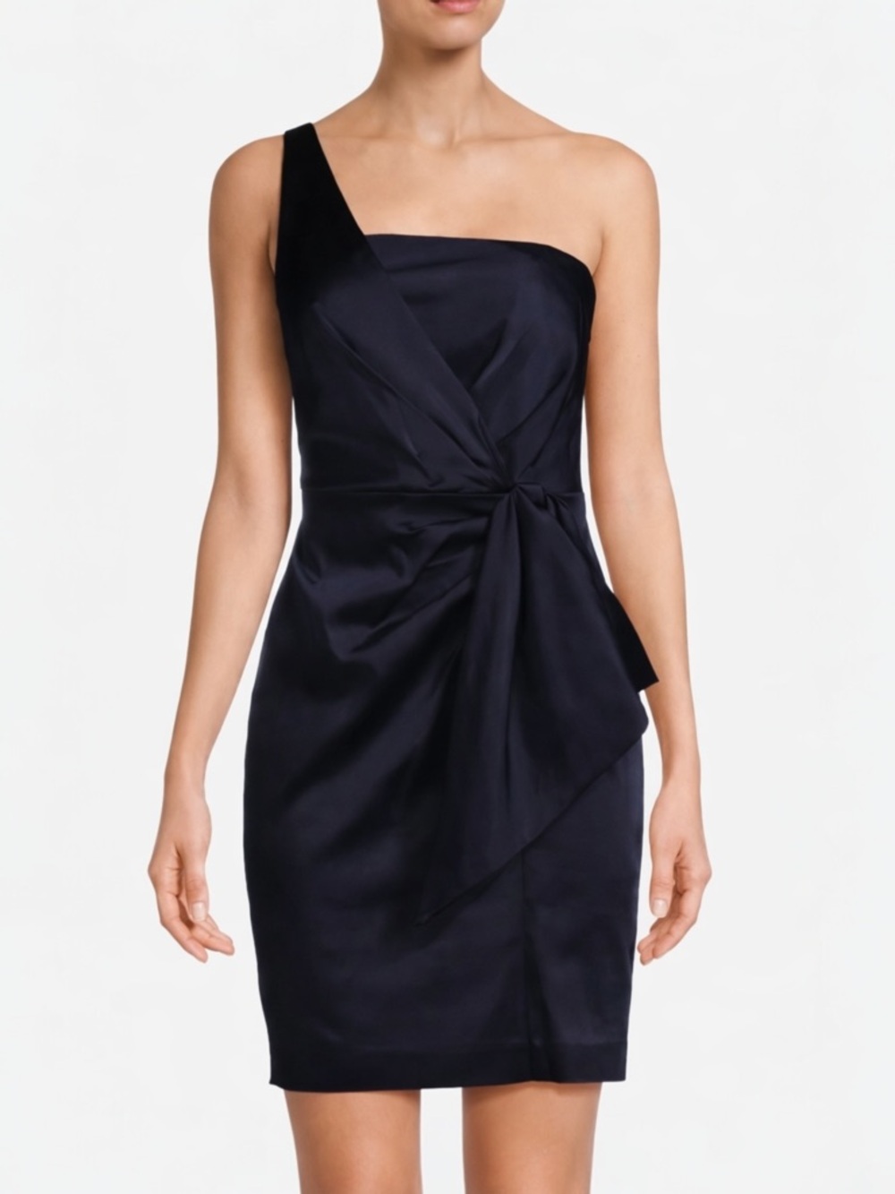Lauren Ralph Lauren Navy Blue Satin One Shoulder Cocktail Dress Size 16 Elegant